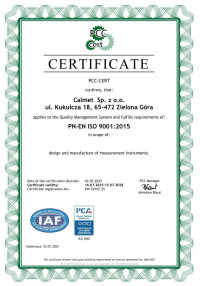 Calmet Certificate ISO 9001